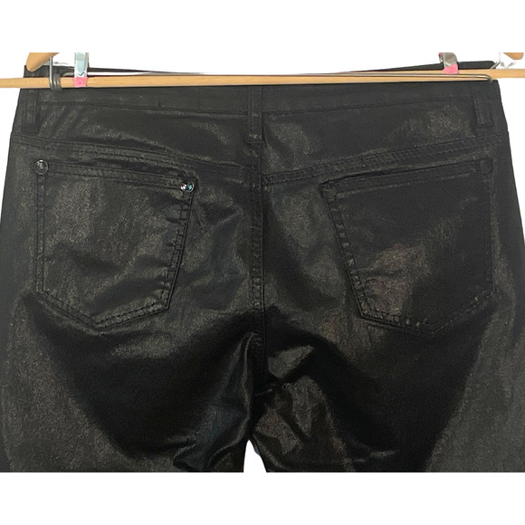 3-FOR-$30 V Cristina Sz 10 Black Jeans Straight Leg Black Shiny Synthetic Fabric - Picture 7 of 8